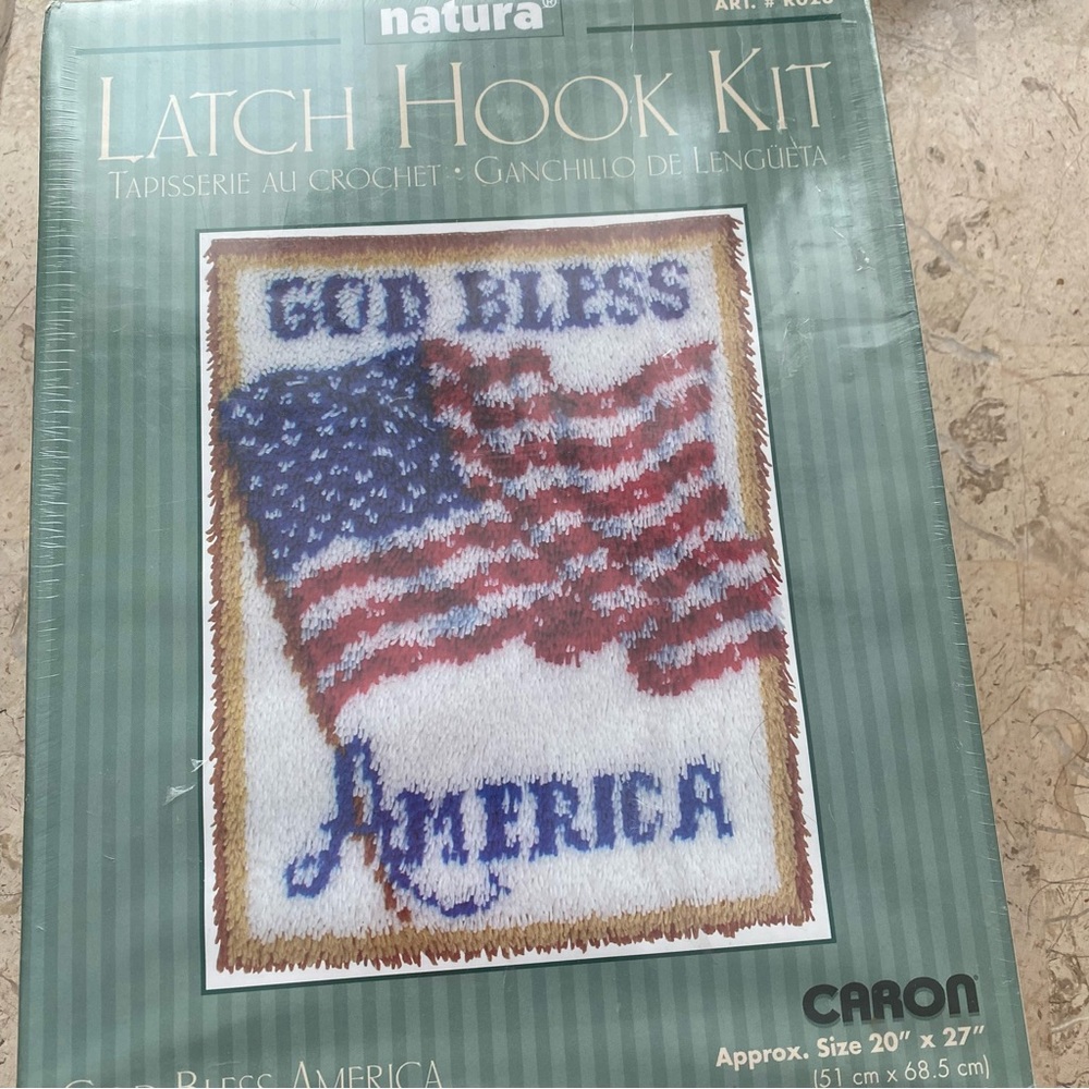 Natura Latch Hook Kit God Bless America Vintage Caron Made in USA